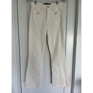 VERONICA BEARD Ecru Ivory Carson Ankle Flare High Rise Jeans Patch Pocket 26